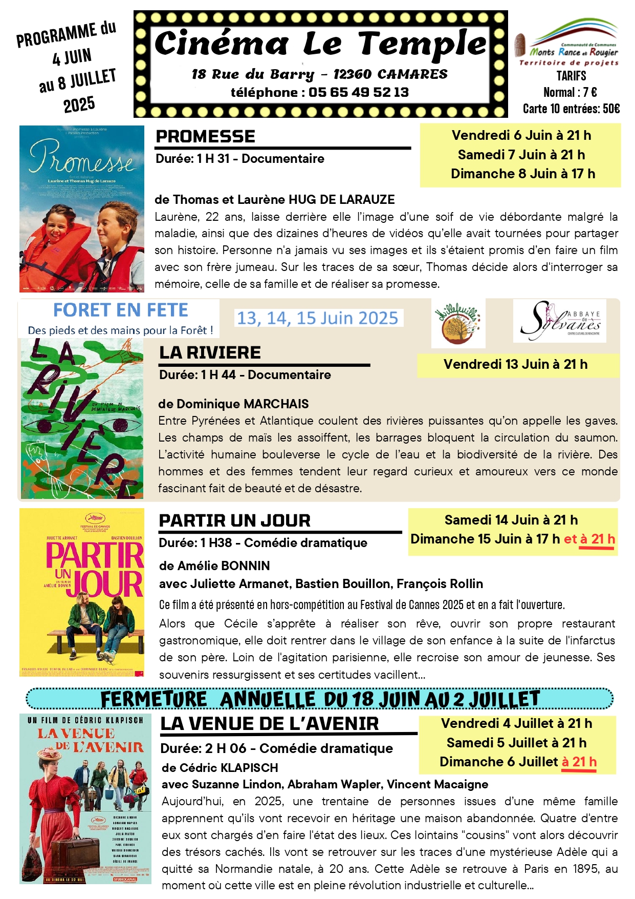Lire la suite à propos de l’article Cinéma Le Temple : juin
