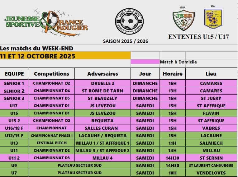 Lire la suite à propos de l’article Les matchs du week-end : 11 et 12 octobre