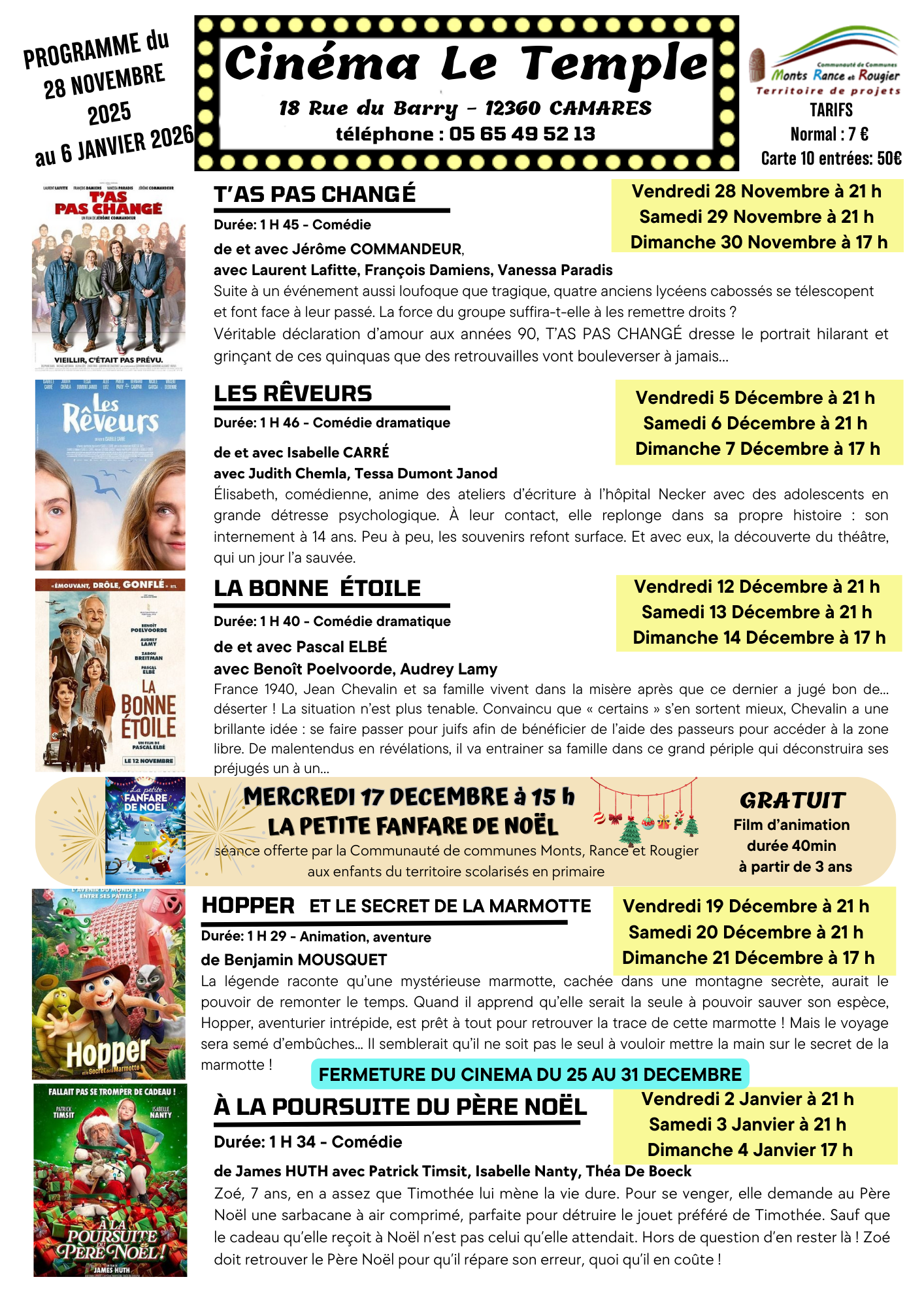 Lire la suite à propos de l’article Cinéma Le Temple : décembre